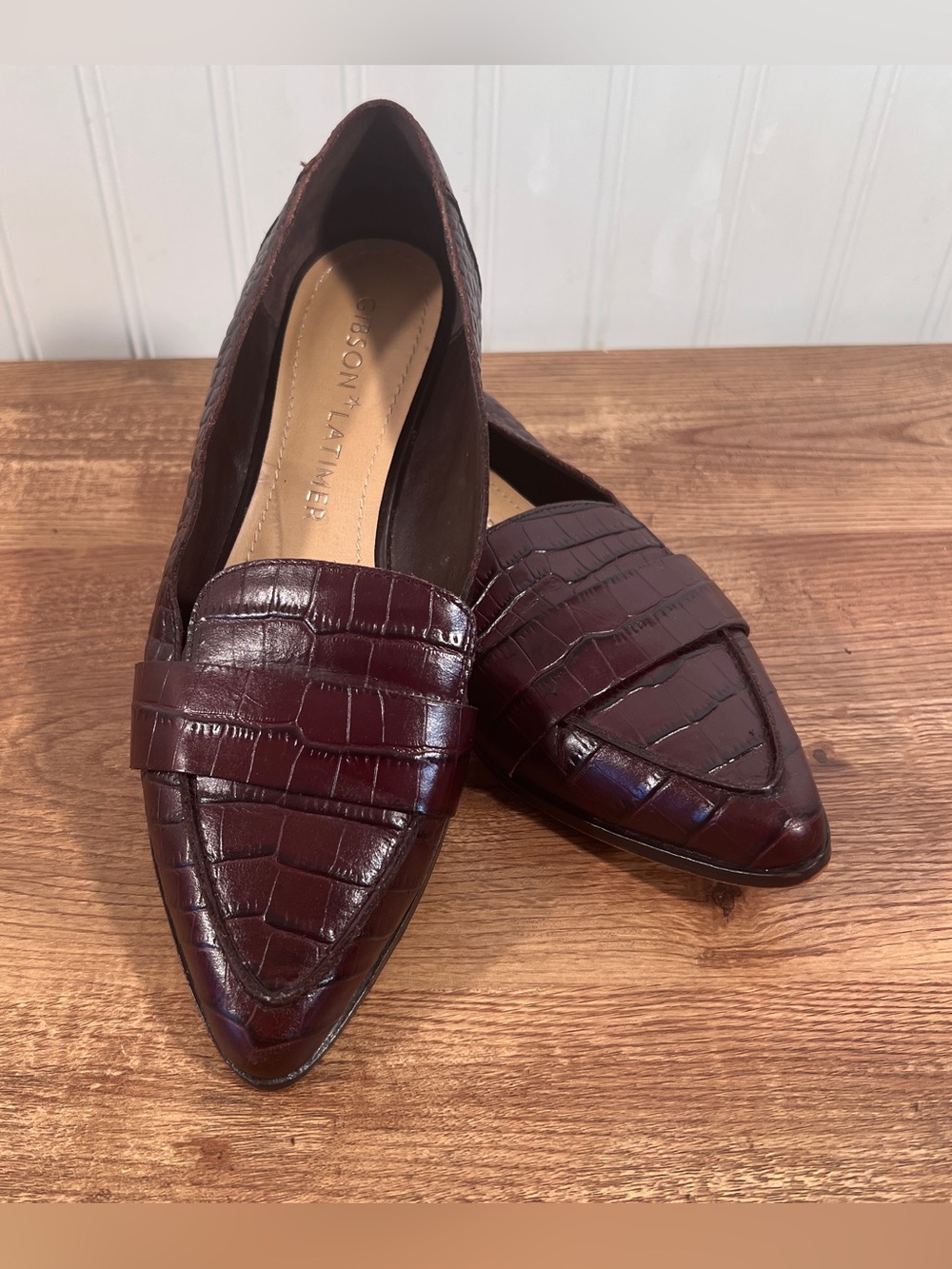 Gibson Latimer Croc-Embossed Dark Brown Pointed-Toe Loafers